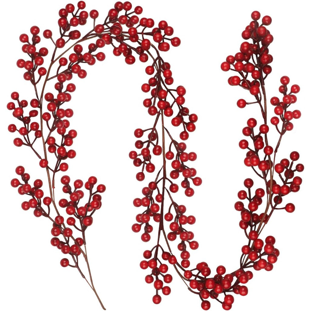 5.9FT/180cm Red Berry Christmas Garland Decorations, Christmas Artificial Burgundy Berry Garland Wreath Winter Red Berries Garland for Hogar Mantle Fireplace Holiday Indoor