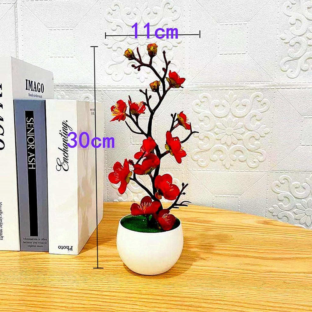 Plum Blossom Flowers Artificial Flower Arrangements Artificial in Vase Faux Flowers in Vase Cherry Blossom Flowers Artificial Fake Flowers with Vase Red