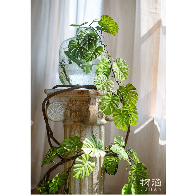 Artificial Vines with Leaves Fake Verde Tropical Garland 60 Pieces Faux Monstera Tropical Palm Leaves for Jungle Safari Planta Party Hogar Pared Jardín Wedding Decoración