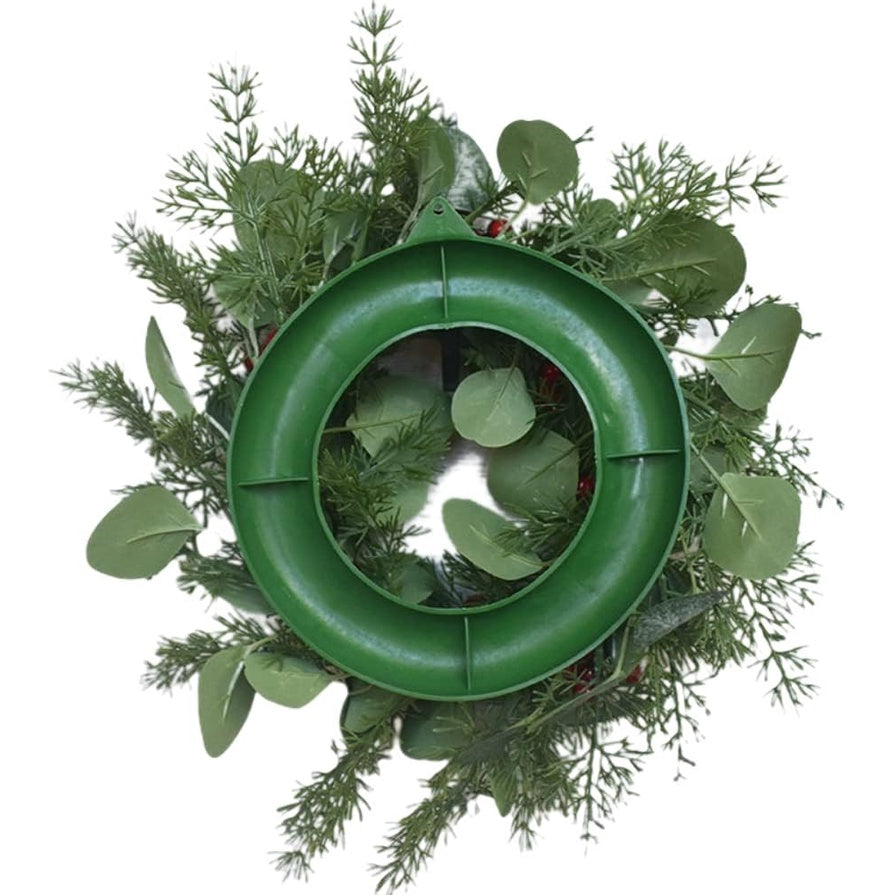 Christmas Decoración Wreath Simulation Small Holly Eucalyptus Leaves Red Berries Door Colgante Window Decoración 12inch