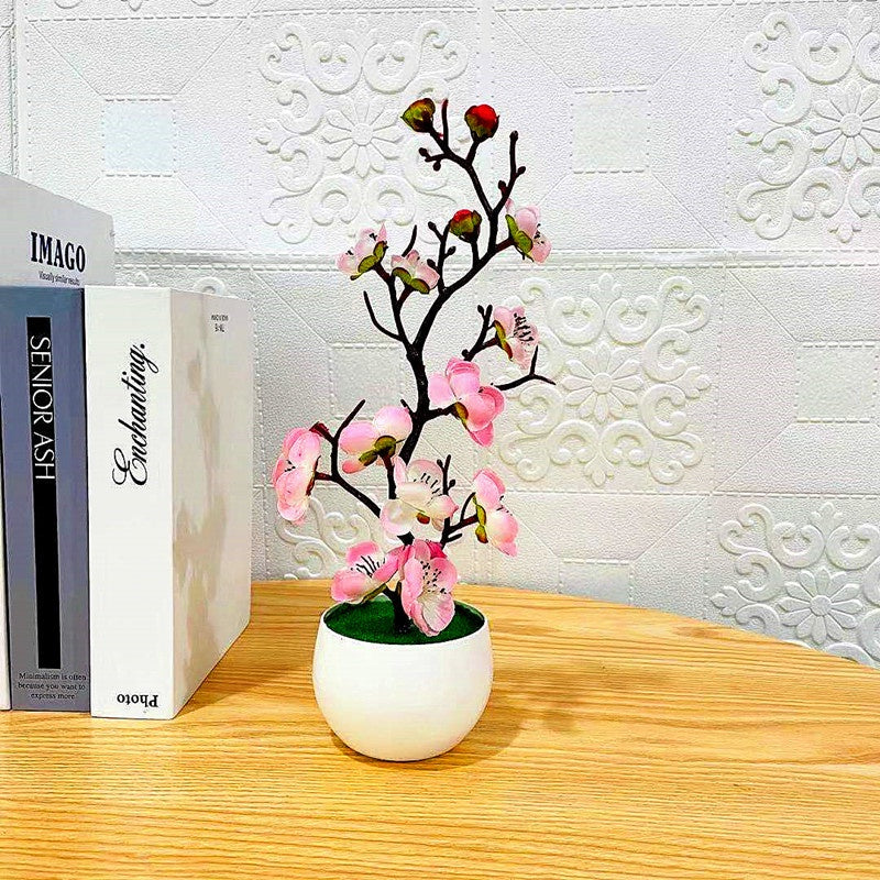 Plum Blossom Flowers Artificial Flower Arrangements Artificial in Vase Faux Flowers in Vase Cherry Blossom Flowers Artificial Fake Flowers with Vase Red