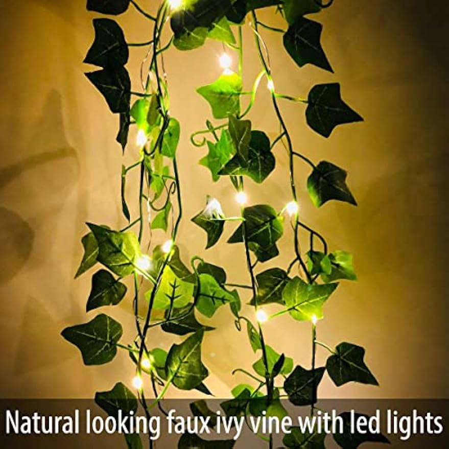 20 LED Ivy String Lights,Fake Ivy Vine String Lights,Artificial Ivy Garland with Lights Colgante Greenery Leaf Plants for Hogar Kitchen Jardín Office Pared Decoración Wedding Party Decoración
