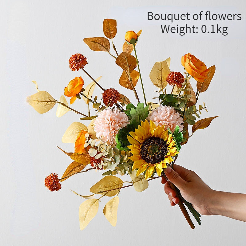Artificial Sunflowers Bouquet Fall Fake Flower Bouquet with Sunflowers for Bridal Bouquets Wedding Centerpieces Fall Decoración Party Table Gravesides Floral ArrangementsHome Decoración