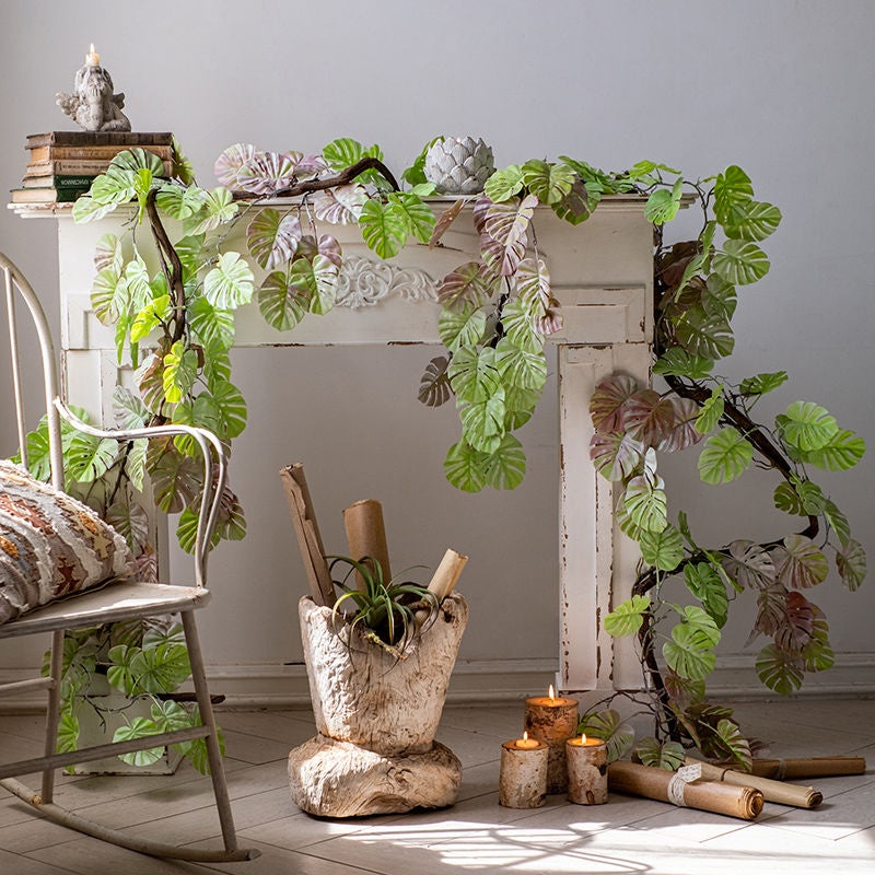 Artificial Vines with Leaves Fake Verde Tropical Garland 60 Pieces Faux Monstera Tropical Palm Leaves for Jungle Safari Planta Party Hogar Pared Jardín Wedding Decoración