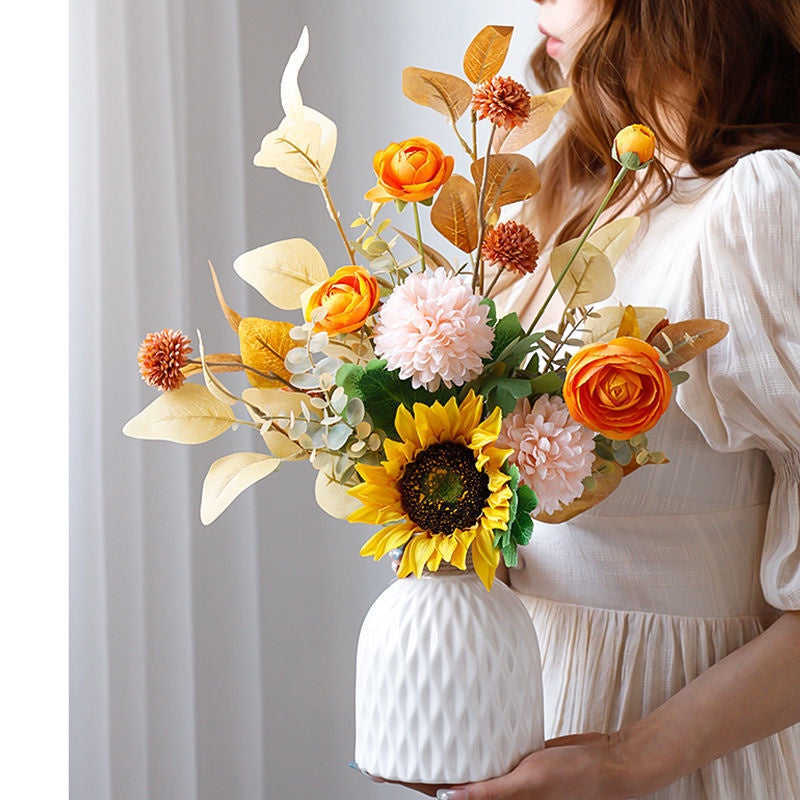 Artificial Sunflowers Bouquet Fall Fake Flower Bouquet with Sunflowers for Bridal Bouquets Wedding Centerpieces Fall Decoración Party Table Gravesides Floral ArrangementsHome Decoración