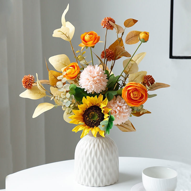 Artificial Sunflowers Bouquet Fall Fake Flower Bouquet with Sunflowers for Bridal Bouquets Wedding Centerpieces Fall Decoración Party Table Gravesides Floral ArrangementsHome Decoración