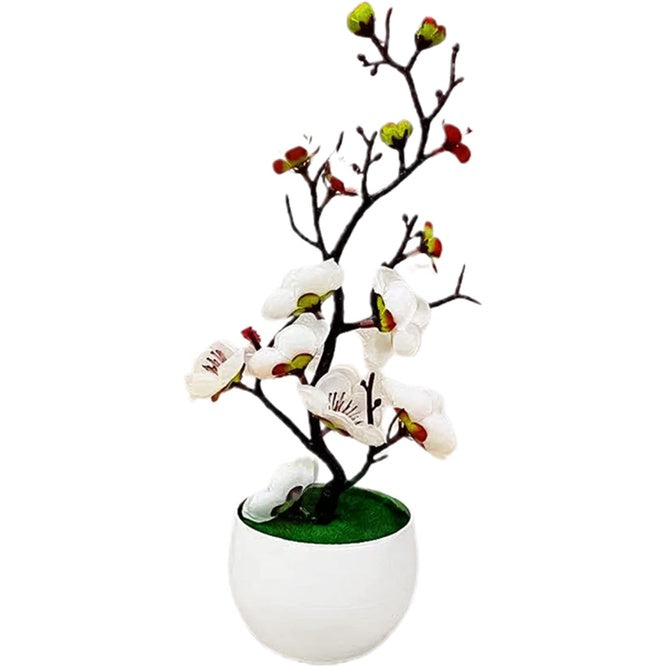 Plum Blossom Flowers Artificial Flower Arrangements Artificial in Vase Faux Flowers in Vase Cherry Blossom Flowers Artificial Fake Flowers with Vase Red