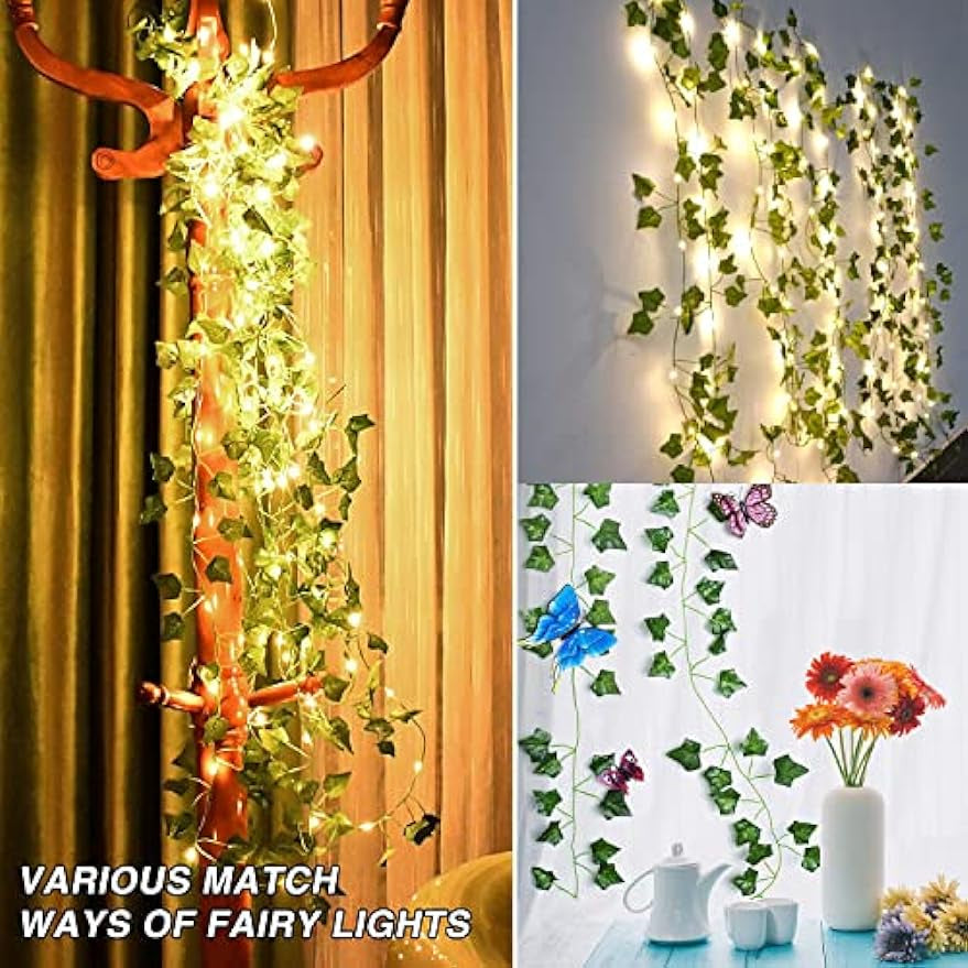 20 LED Ivy String Lights,Fake Ivy Vine String Lights,Artificial Ivy Garland with Lights Colgante Greenery Leaf Plants for Hogar Kitchen Jardín Office Pared Decoración Wedding Party Decoración