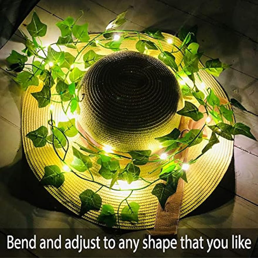 20 LED Ivy String Lights,Fake Ivy Vine String Lights,Artificial Ivy Garland with Lights Colgante Greenery Leaf Plants for Hogar Kitchen Jardín Office Pared Decoración Wedding Party Decoración