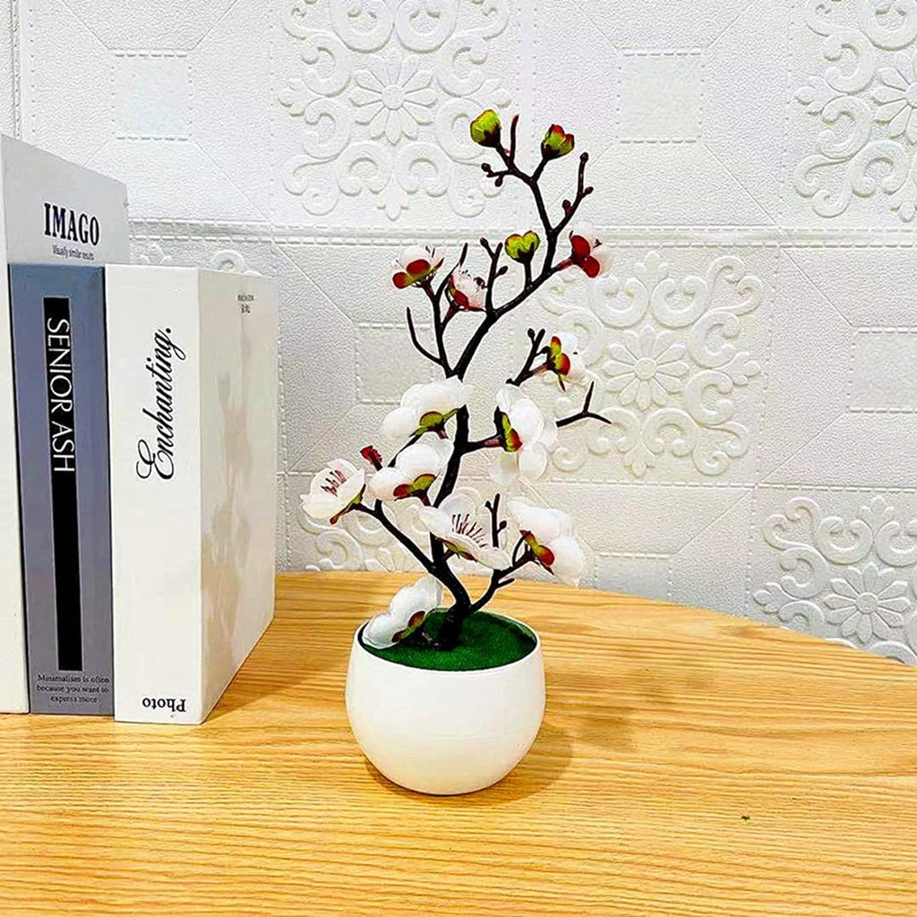 Plum Blossom Flowers Artificial Flower Arrangements Artificial in Vase Faux Flowers in Vase Cherry Blossom Flowers Artificial Fake Flowers with Vase Red