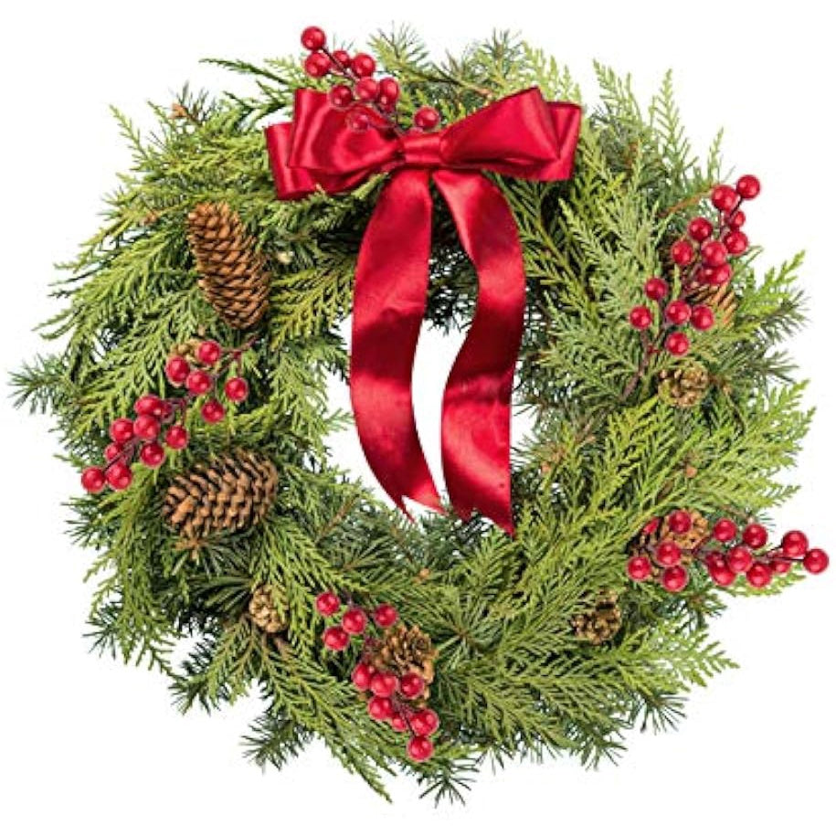 Artificial Pine Branches Christmas Holly Berries Artificial Red Berry Stems for Christmas Wreath Decorations Xmas Tree Decoración