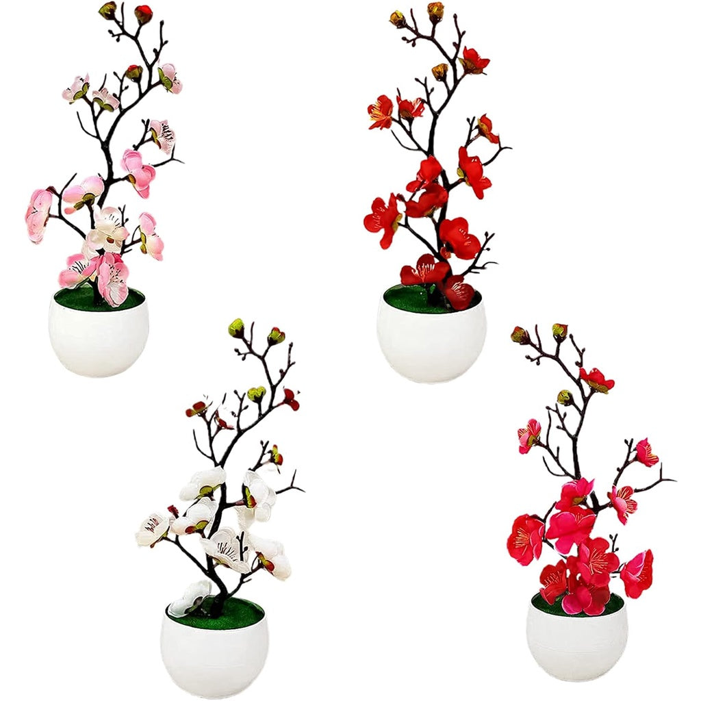 Plum Blossom Flowers Artificial Flower Arrangements Artificial in Vase Faux Flowers in Vase Cherry Blossom Flowers Artificial Fake Flowers with Vase Red