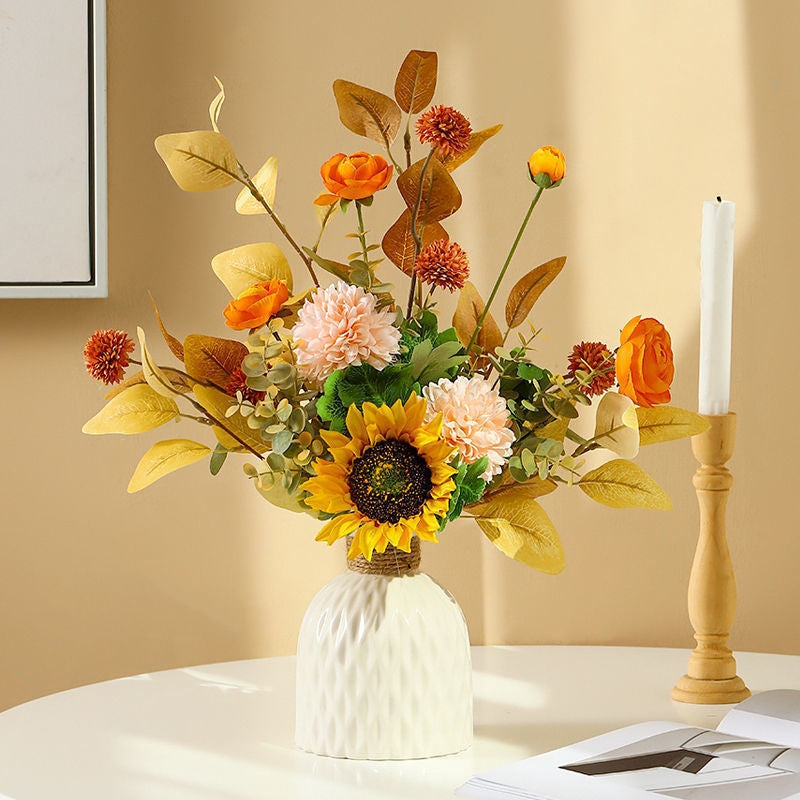 Artificial Sunflowers Bouquet Fall Fake Flower Bouquet with Sunflowers for Bridal Bouquets Wedding Centerpieces Fall Decoración Party Table Gravesides Floral ArrangementsHome Decoración