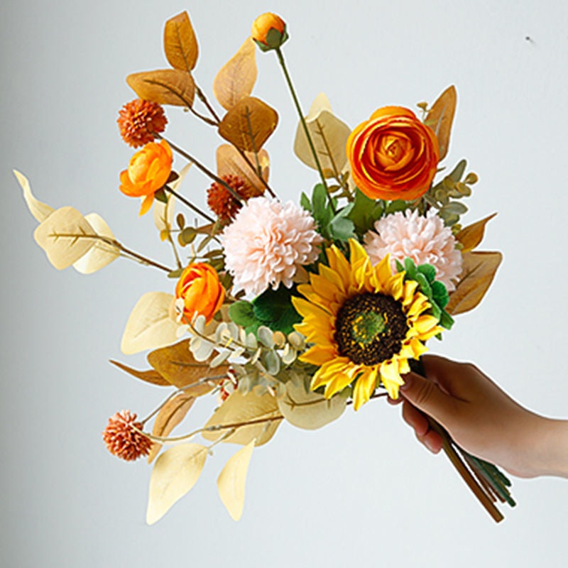 Artificial Sunflowers Bouquet Fall Fake Flower Bouquet with Sunflowers for Bridal Bouquets Wedding Centerpieces Fall Decoración Party Table Gravesides Floral ArrangementsHome Decoración