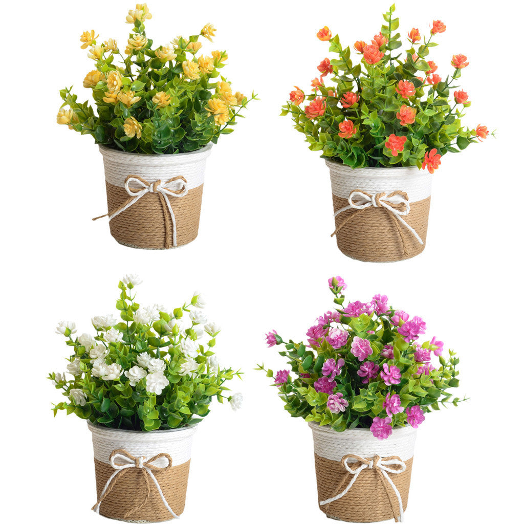 Artificial Flower for Hogar Office Table Jardín Decoración, Fake Flower in with Woven Basket, Artificial Daisy Flower Arrangement