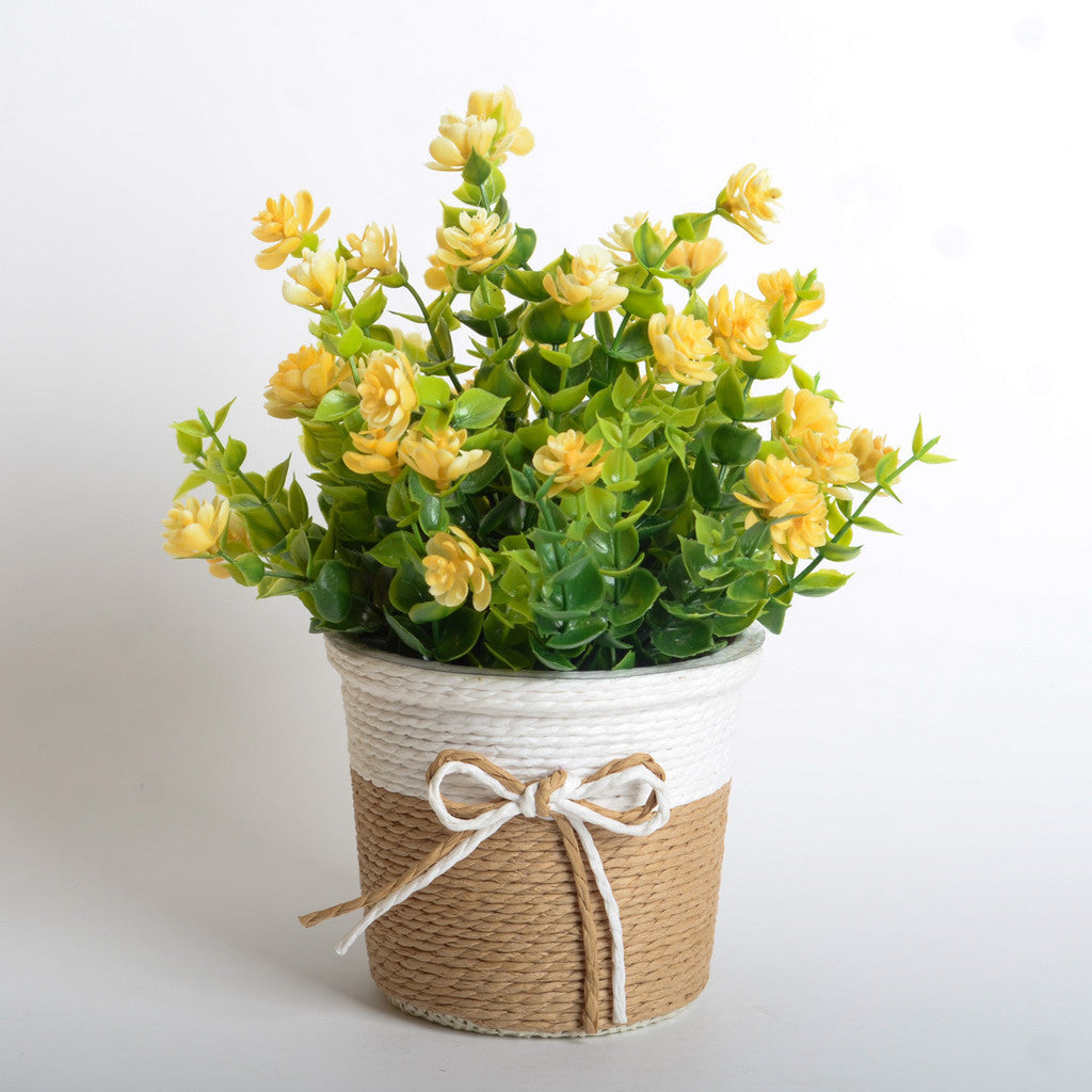 Artificial Flower for Hogar Office Table Jardín Decoración, Fake Flower in with Woven Basket, Artificial Daisy Flower Arrangement