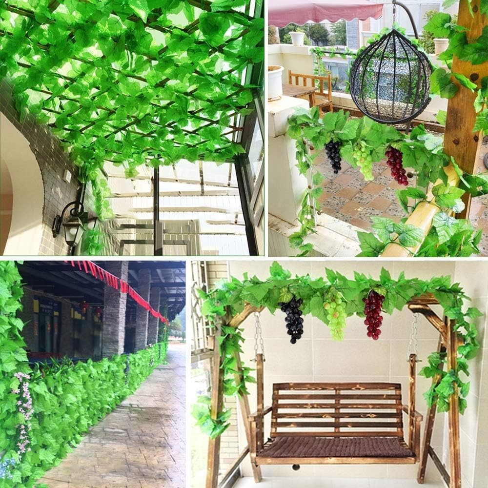 2pcs/pack 230cm Artificial Fake Grape Vines, Colgante Planta Large Leaves Garland for Wedding Party Store Hogar Decoración Indoor Outdoors