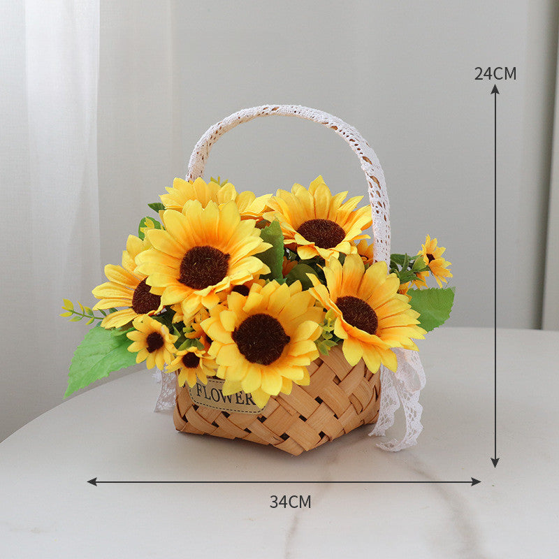 Artificial Daisy for Hogar Office Table Jardín Decoración, Rose in with Hand-Woven Basket, Artificial Daisy Flower Arrangement, Fake Daisy in Baskets