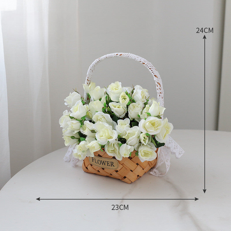 Artificial Daisy for Hogar Office Table Jardín Decoración, Rose in with Hand-Woven Basket, Artificial Daisy Flower Arrangement, Fake Daisy in Baskets