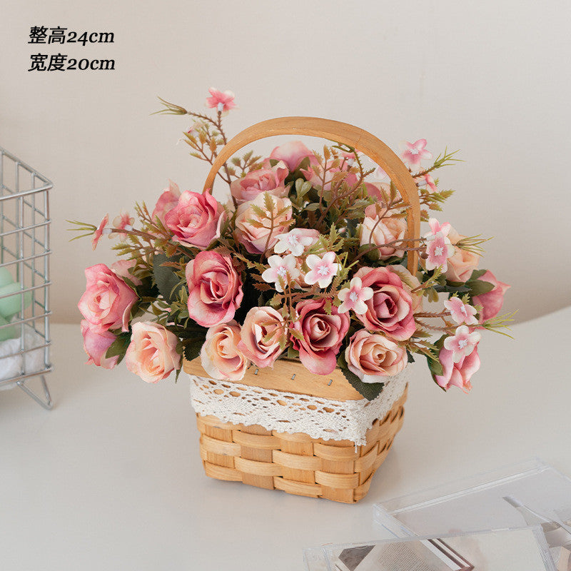 Artificial Daisy for Hogar Office Table Jardín Decoración, Rose in with Hand-Woven Basket, Artificial Daisy Flower Arrangement, Fake Daisy in Baskets