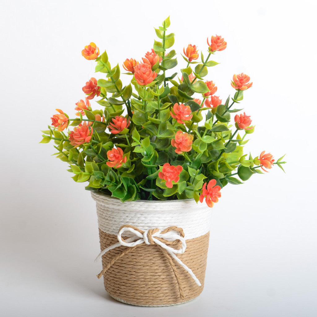 Artificial Flower for Hogar Office Table Jardín Decoración, Fake Flower in with Woven Basket, Artificial Daisy Flower Arrangement
