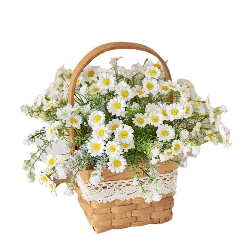 Artificial Daisy for Hogar Office Table Jardín Decoración, Rose in with Hand-Woven Basket, Artificial Daisy Flower Arrangement, Fake Daisy in Baskets