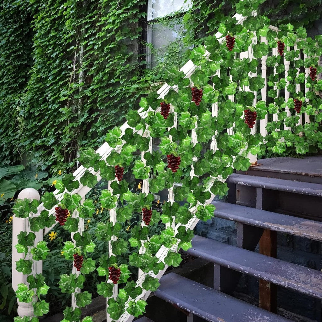 2pcs/pack 230cm Artificial Fake Grape Vines, Colgante Planta Large Leaves Garland for Wedding Party Store Hogar Decoración Indoor Outdoors