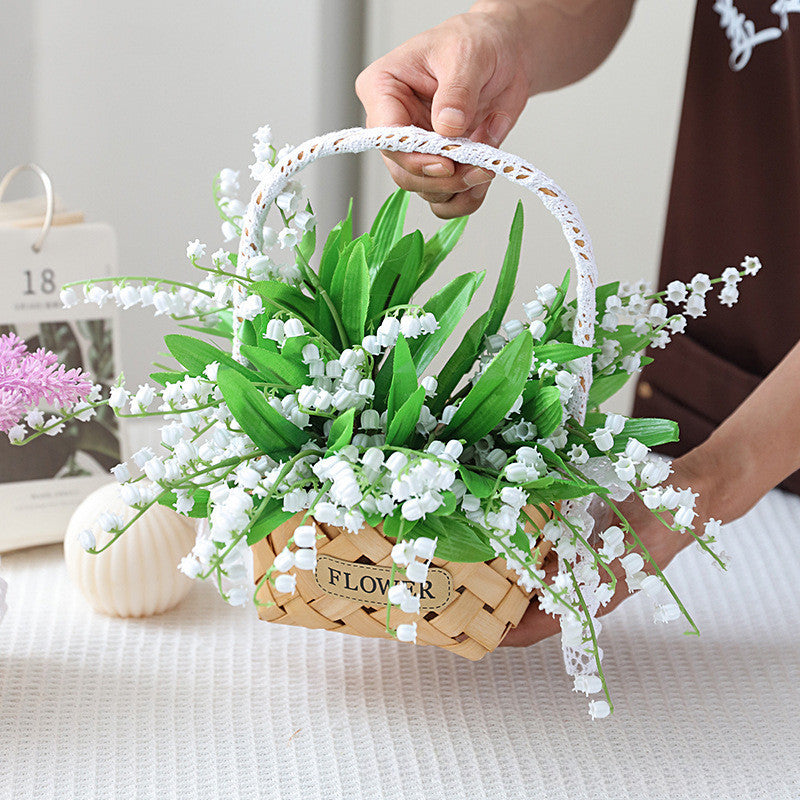 Artificial Daisy for Hogar Office Table Jardín Decoración, Rose in with Hand-Woven Basket, Artificial Daisy Flower Arrangement, Fake Daisy in Baskets