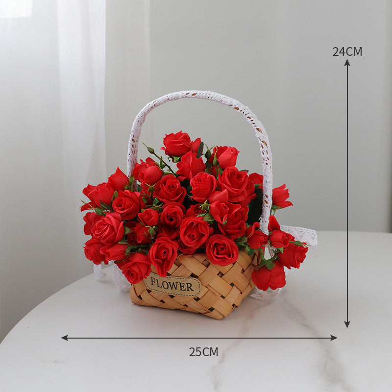 Artificial Daisy for Hogar Office Table Jardín Decoración, Rose in with Hand-Woven Basket, Artificial Daisy Flower Arrangement, Fake Daisy in Baskets