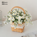 Artificial Daisy for Hogar Office Table Jardín Decoración, Rose in with Hand-Woven Basket, Artificial Daisy Flower Arrangement, Fake Daisy in Baskets