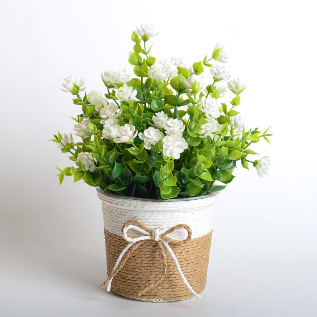 Artificial Flower for Hogar Office Table Jardín Decoración, Fake Flower in with Woven Basket, Artificial Daisy Flower Arrangement