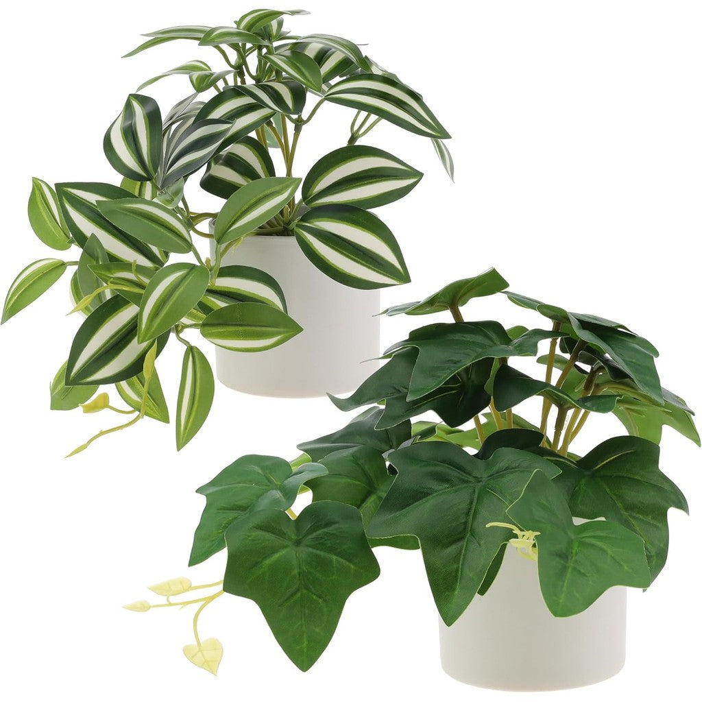 Mini Artificial Planta Potted Indoor Decoración in White Pot Fake Plants Realistic Faux Colgante Planta Greenery Props Modern for Living Room Thanksgiving Hogar Ornament