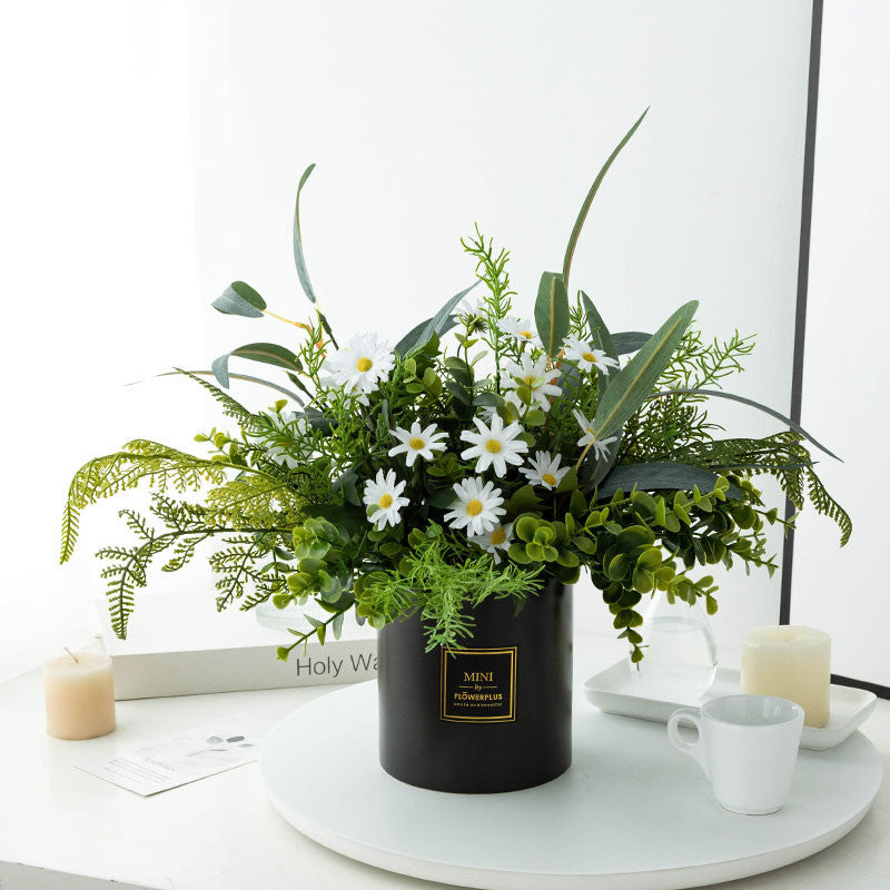 Artificial Plants Indoor Fake Daisy Flower in Pots Fake Potted Planta Fake Indoor Plants with Black Pots for Bathroom Living Room Office Desk Shelves