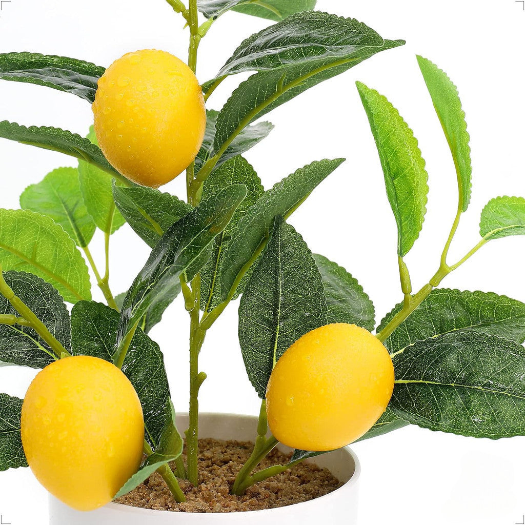 Nearly Natural Small Fake Lemon Tree for Lemon Decoración, 14.6 Inches Artificial Lemon Tree with White Pot Potted Planta Perfecto para Kitchen, Hogar, Indoor