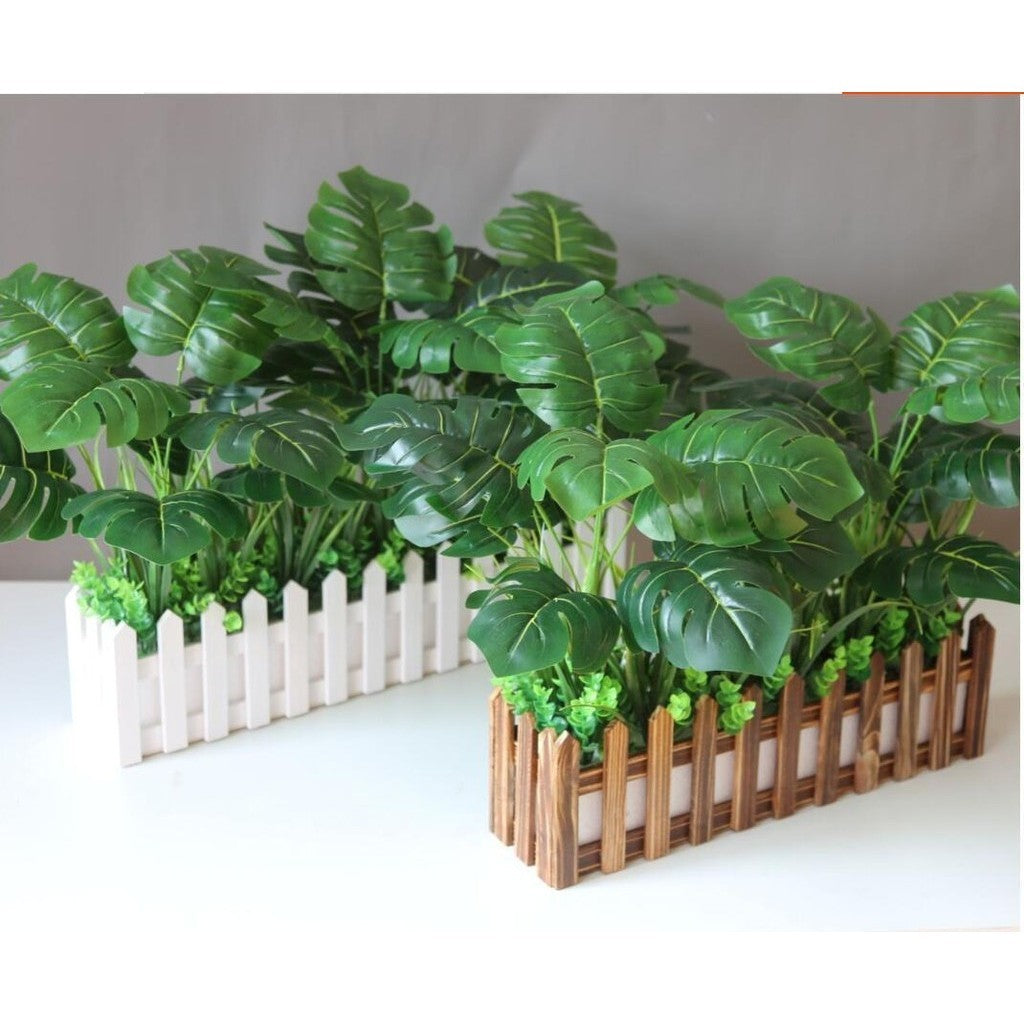 Artificial Monstera Plants - Fake Planta in Picket Fence Pot for Indoor Outdoor Office House Living Room Hogar Decoración