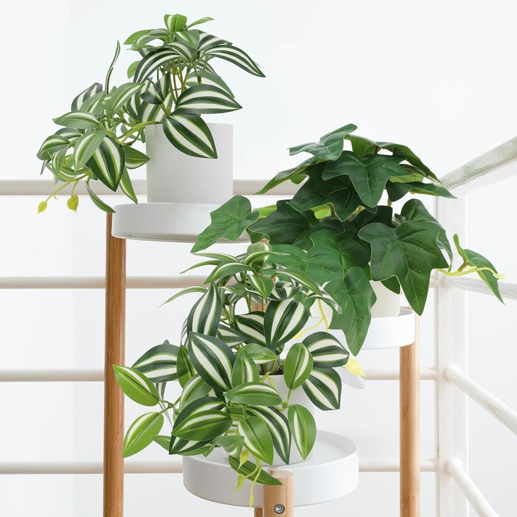 Mini Artificial Planta Potted Indoor Decoración in White Pot Fake Plants Realistic Faux Colgante Planta Greenery Props Modern for Living Room Thanksgiving Hogar Ornament
