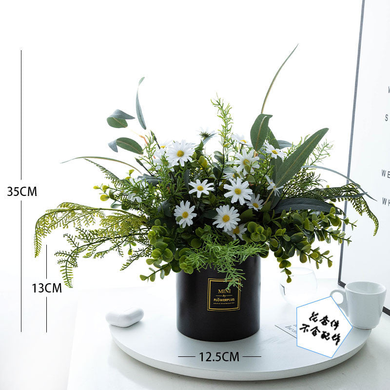 Artificial Plants Indoor Fake Daisy Flower in Pots Fake Potted Planta Fake Indoor Plants with Black Pots for Bathroom Living Room Office Desk Shelves