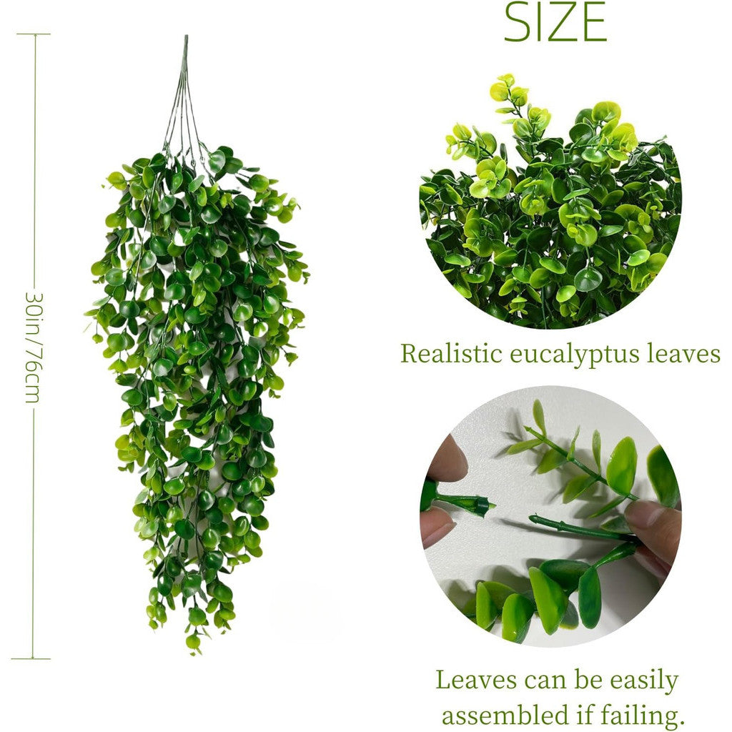 Fake Colgante Plants, Faux Eucalyptus Leafs Greenery Vine, Artificial Colgante Plants, UV Resistant Plastic Plants for Indoor Outdoor Pared Hogar Office Kitchen Room Patio Decoración