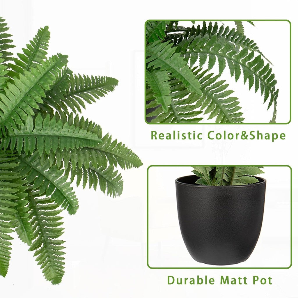 Fake Fern Potted Planta Artificial Boston Ferns in Pot for Outdoors & Indoor Faux Fern Bush Planta for Patio Jardín Farmhouse Windowsill Office Living Room Decoración Hogar Decoración