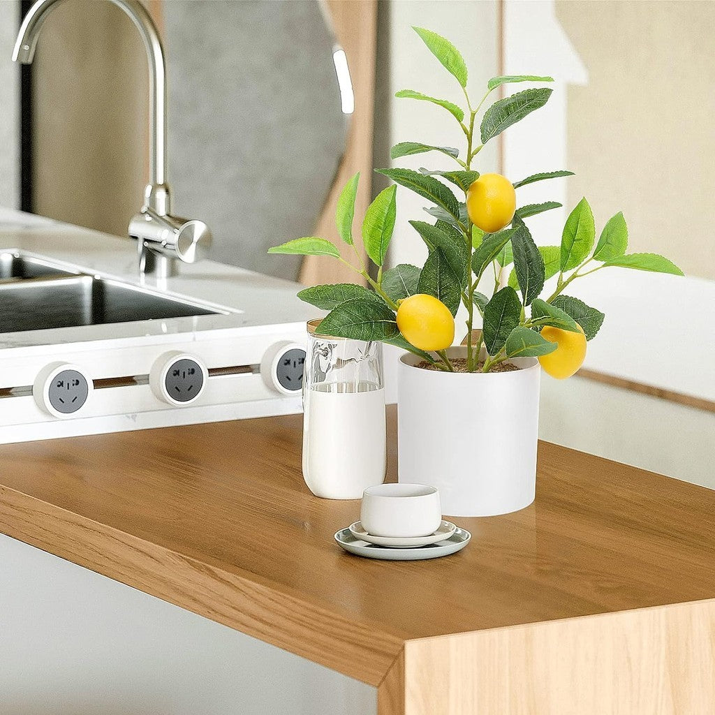 Nearly Natural Small Fake Lemon Tree for Lemon Decoración, 14.6 Inches Artificial Lemon Tree with White Pot Potted Planta Perfecto para Kitchen, Hogar, Indoor