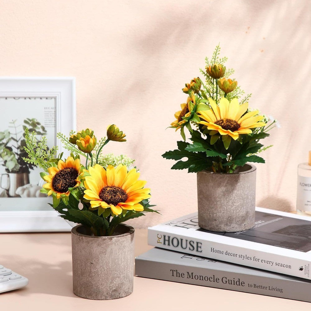 Sunflower Artificial Flowers Pot, Sunflower Decoración, Yellow Fake Flower in Pots, for Hogar Bathroom Kitchen Centerpieces for Tables Sunflowers Potted