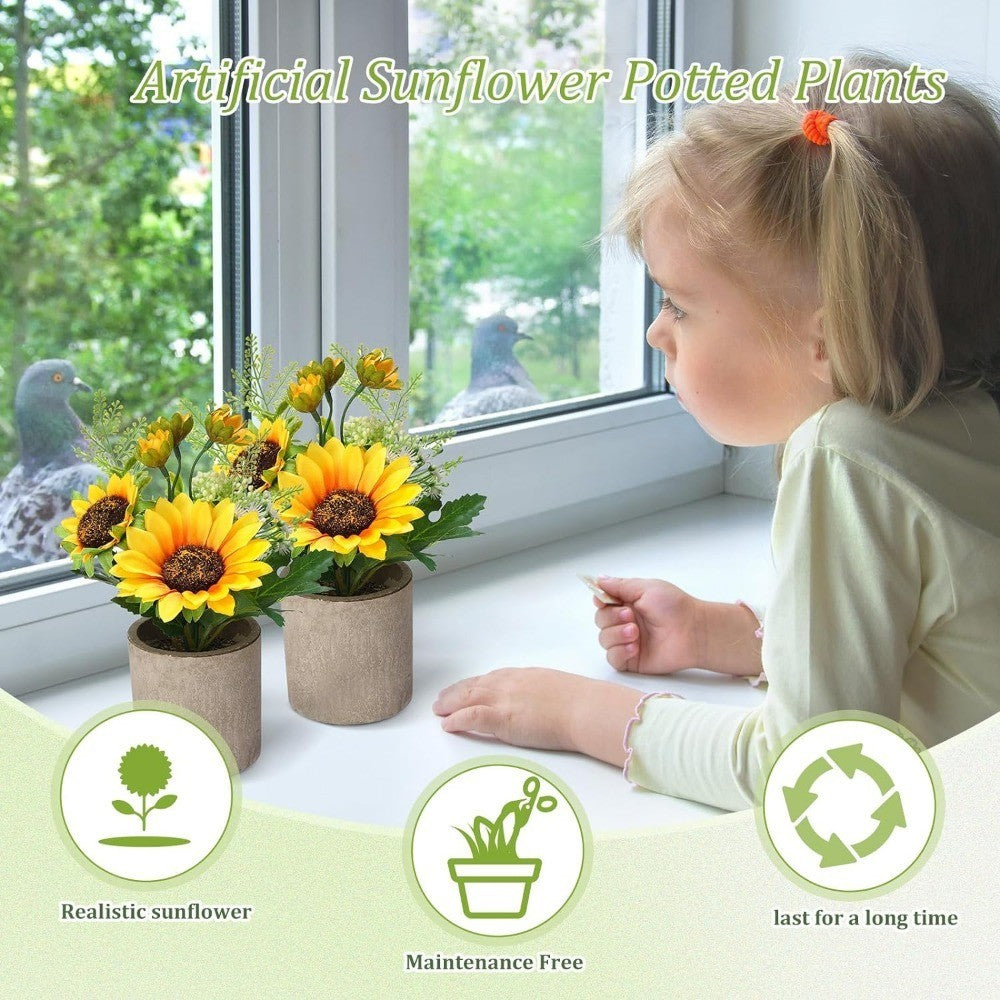Sunflower Artificial Flowers Pot, Sunflower Decoración, Yellow Fake Flower in Pots, for Hogar Bathroom Kitchen Centerpieces for Tables Sunflowers Potted