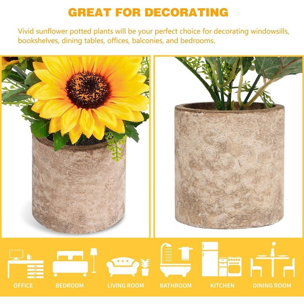Sunflower Artificial Flowers Pot, Sunflower Decoración, Yellow Fake Flower in Pots, for Hogar Bathroom Kitchen Centerpieces for Tables Sunflowers Potted