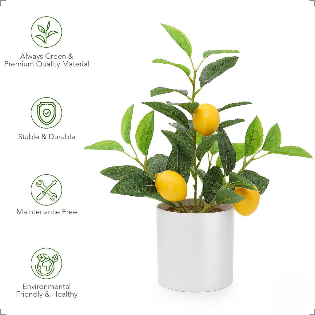 Nearly Natural Small Fake Lemon Tree for Lemon Decoración, 14.6 Inches Artificial Lemon Tree with White Pot Potted Planta Perfecto para Kitchen, Hogar, Indoor