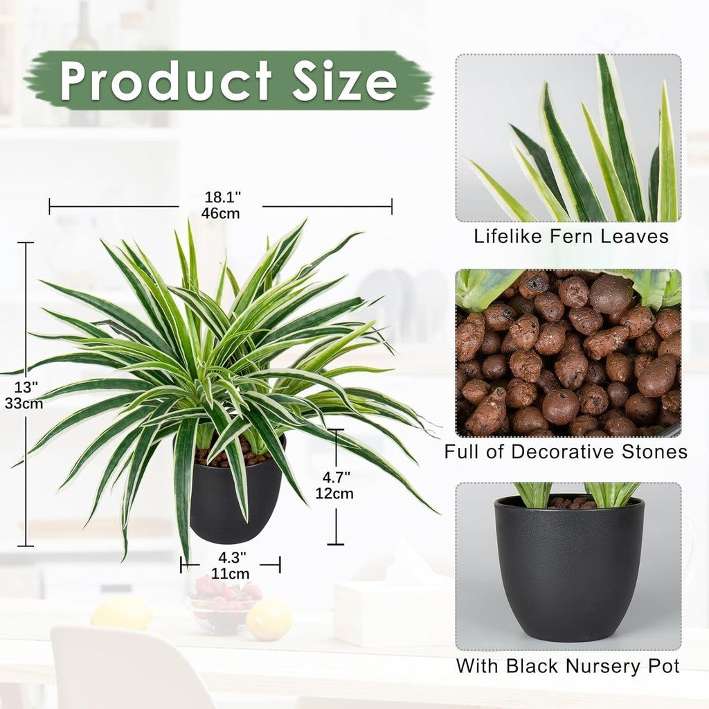 Fake Grass Planta in Pot Artificial Spider Plants Faux Chlorophytum Comosum Potted Plants for Hogar Office Table Shelf Kitchen Bathroom Bedroom Decoración