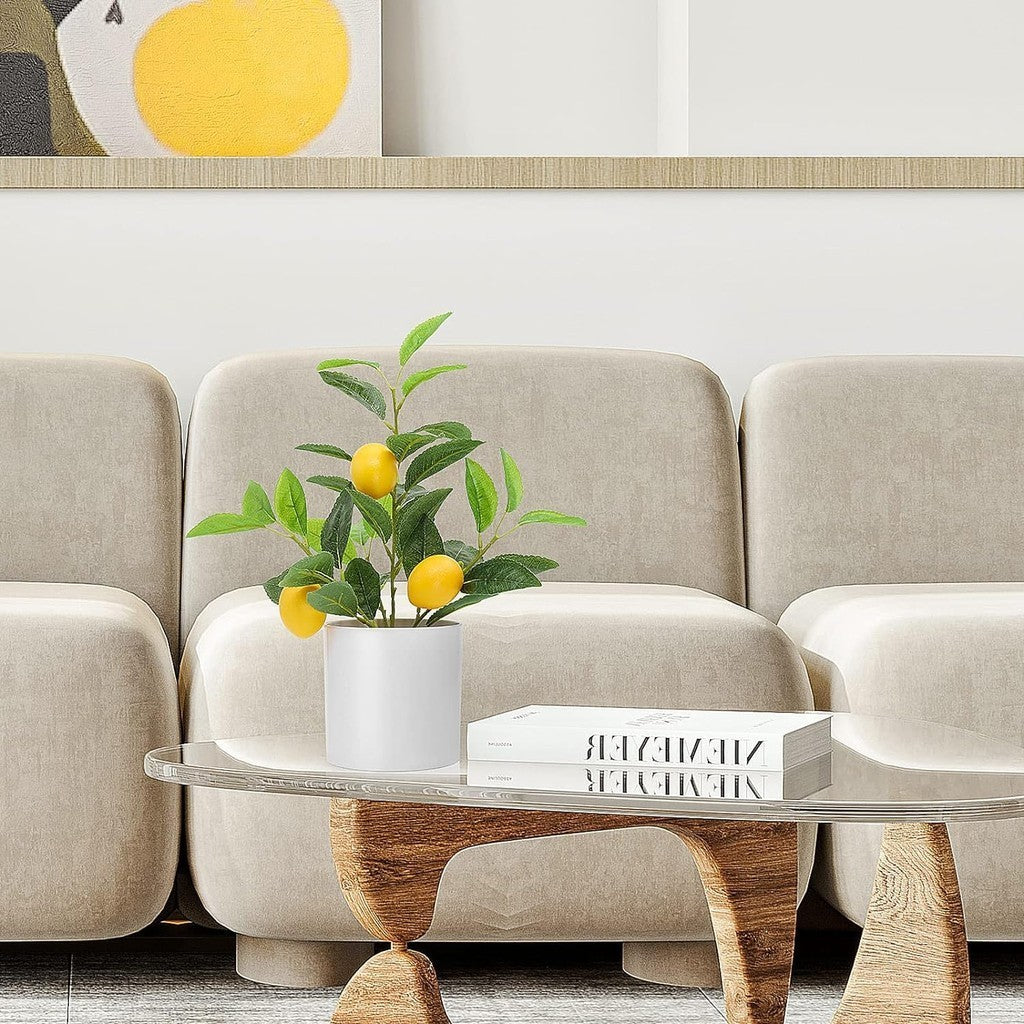 Nearly Natural Small Fake Lemon Tree for Lemon Decoración, 14.6 Inches Artificial Lemon Tree with White Pot Potted Planta Perfecto para Kitchen, Hogar, Indoor