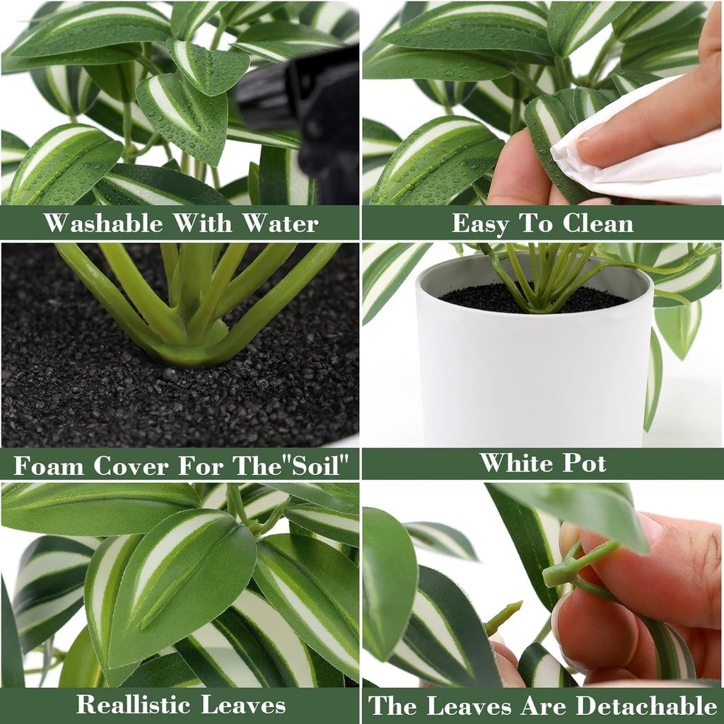 Mini Artificial Planta Potted Indoor Decoración in White Pot Fake Plants Realistic Faux Colgante Planta Greenery Props Modern for Living Room Thanksgiving Hogar Ornament