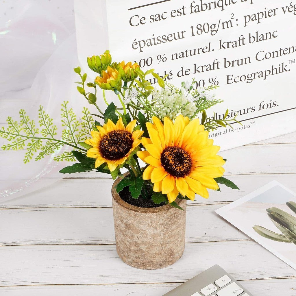 Sunflower Artificial Flowers Pot, Sunflower Decoración, Yellow Fake Flower in Pots, for Hogar Bathroom Kitchen Centerpieces for Tables Sunflowers Potted