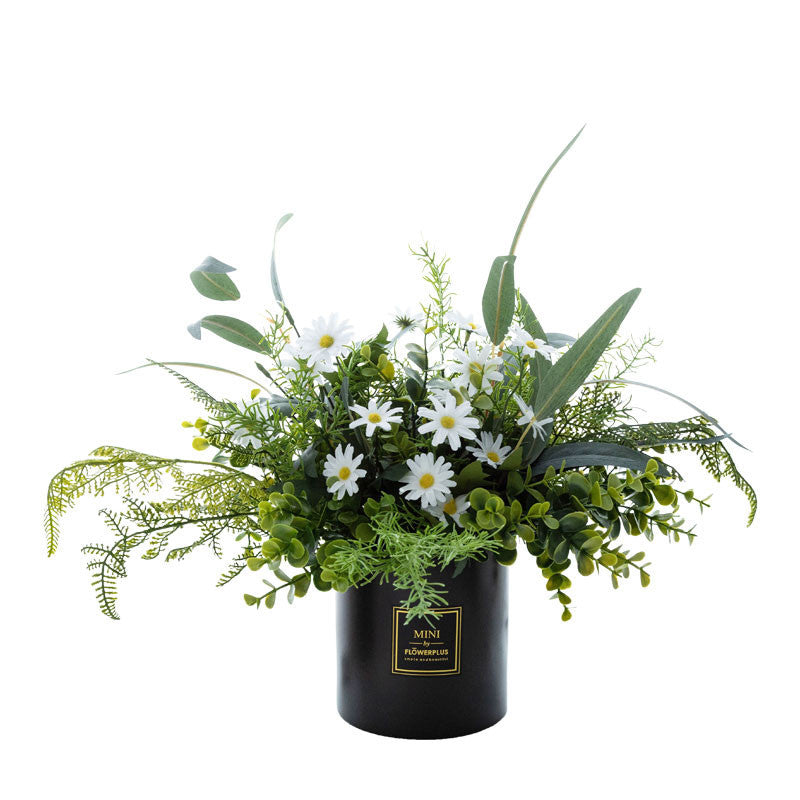 Artificial Plants Indoor Fake Daisy Flower in Pots Fake Potted Planta Fake Indoor Plants with Black Pots for Bathroom Living Room Office Desk Shelves
