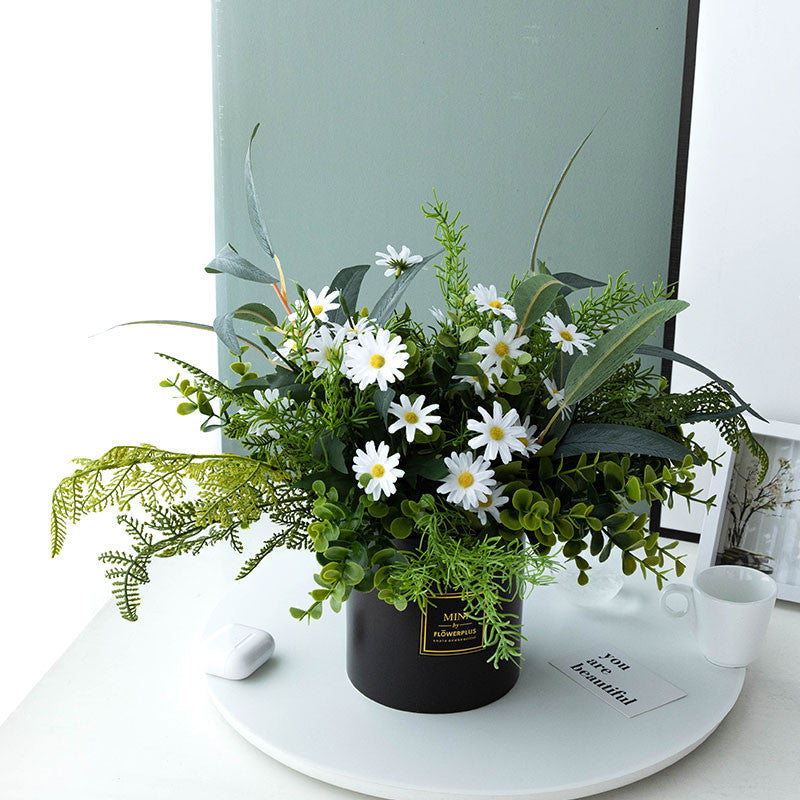 Artificial Plants Indoor Fake Daisy Flower in Pots Fake Potted Planta Fake Indoor Plants with Black Pots for Bathroom Living Room Office Desk Shelves